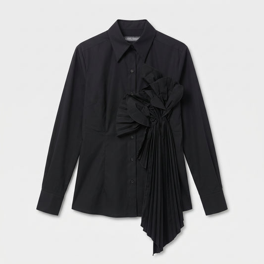 ALBERTA FERRETTI Pleated Architectural Black Cotton Shirt