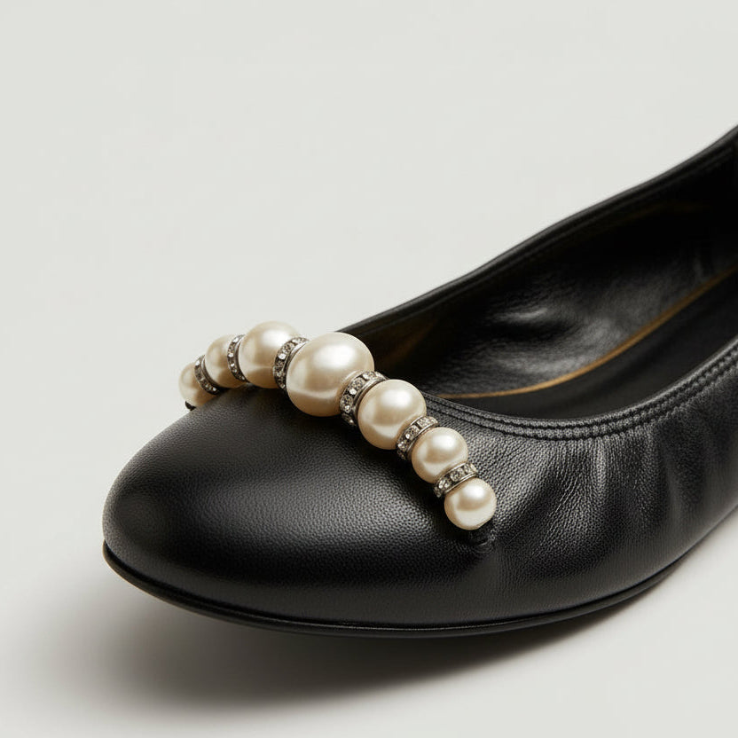 Pearl Embellished Leather Ballet Flats