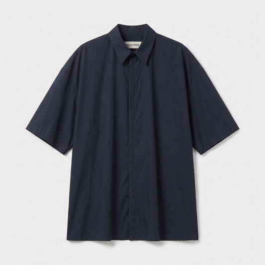 CALCATERRA Black Oversized Short Sleeve Cotton Shirt