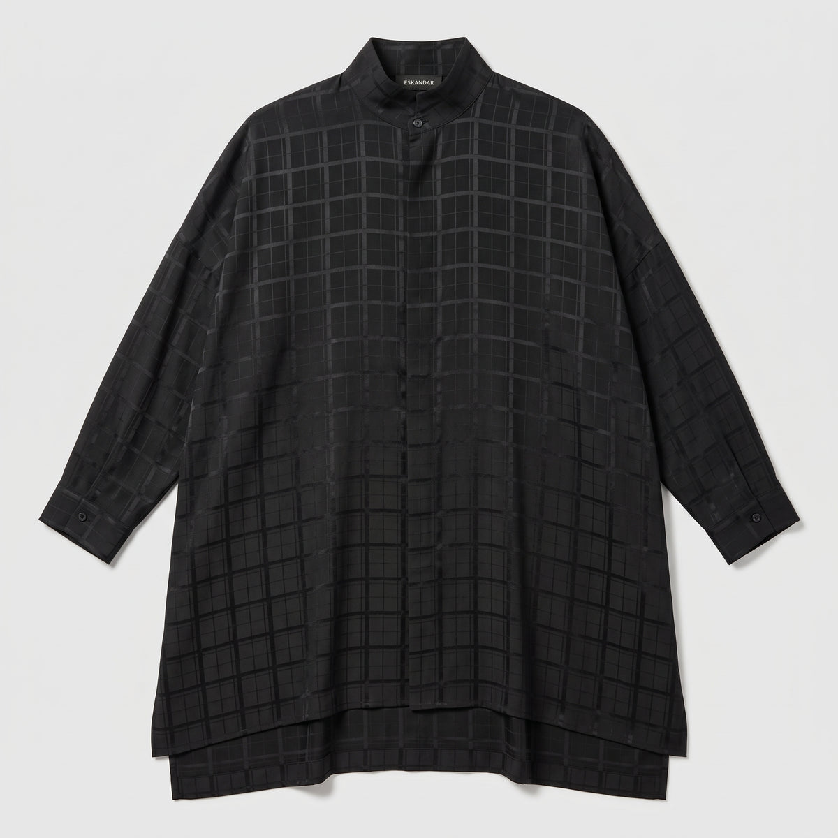 ESKANDAR Grid Textured Mandarin Collar Shirt