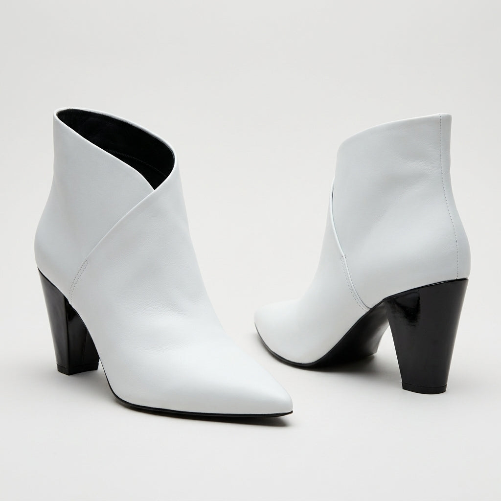 Contrast Heel White Leather Boots