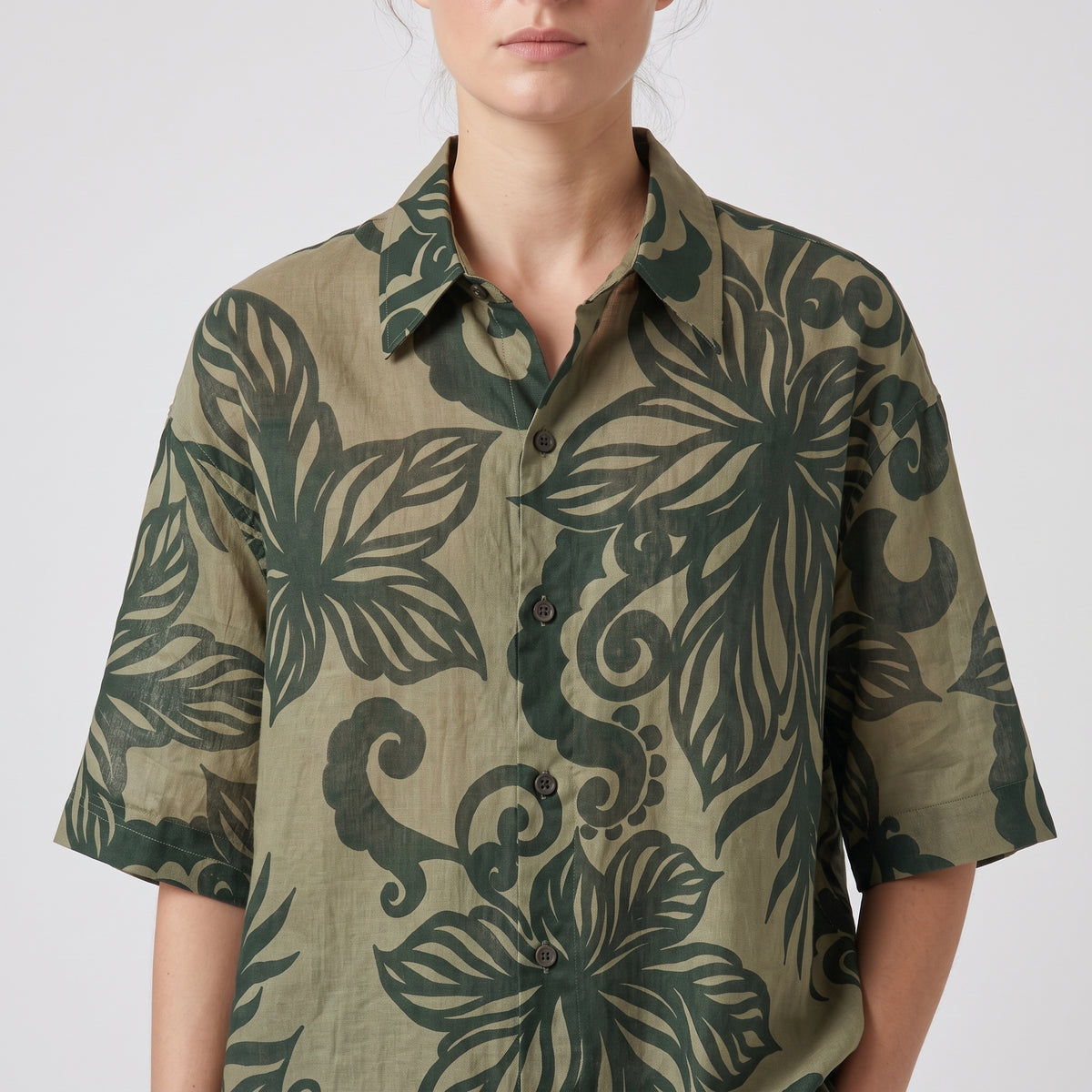 Khaki Floral Short Sleeve Shirt