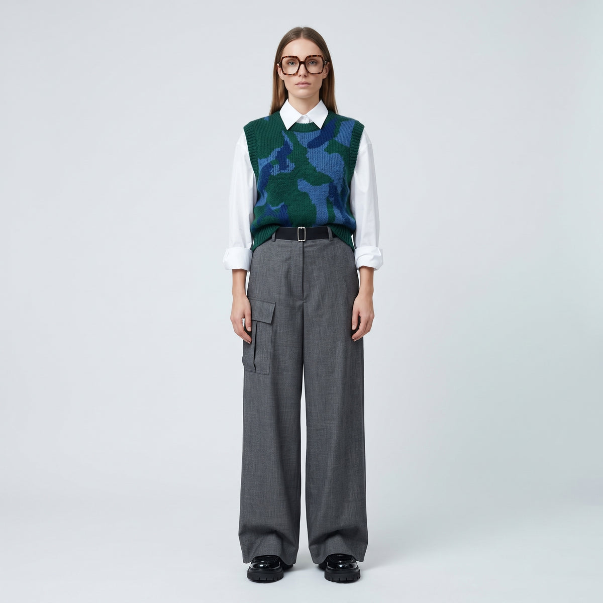 PLAN C Grey Belted Wide-Leg Trousers - view 3