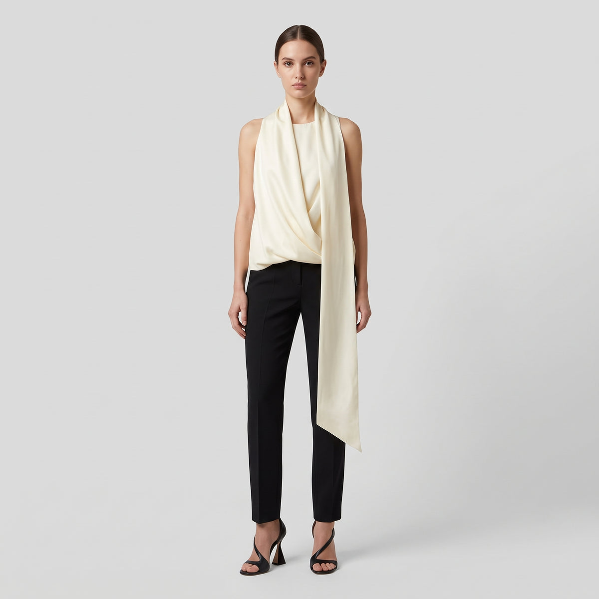 Ivory Draped Sleeveless Blouse