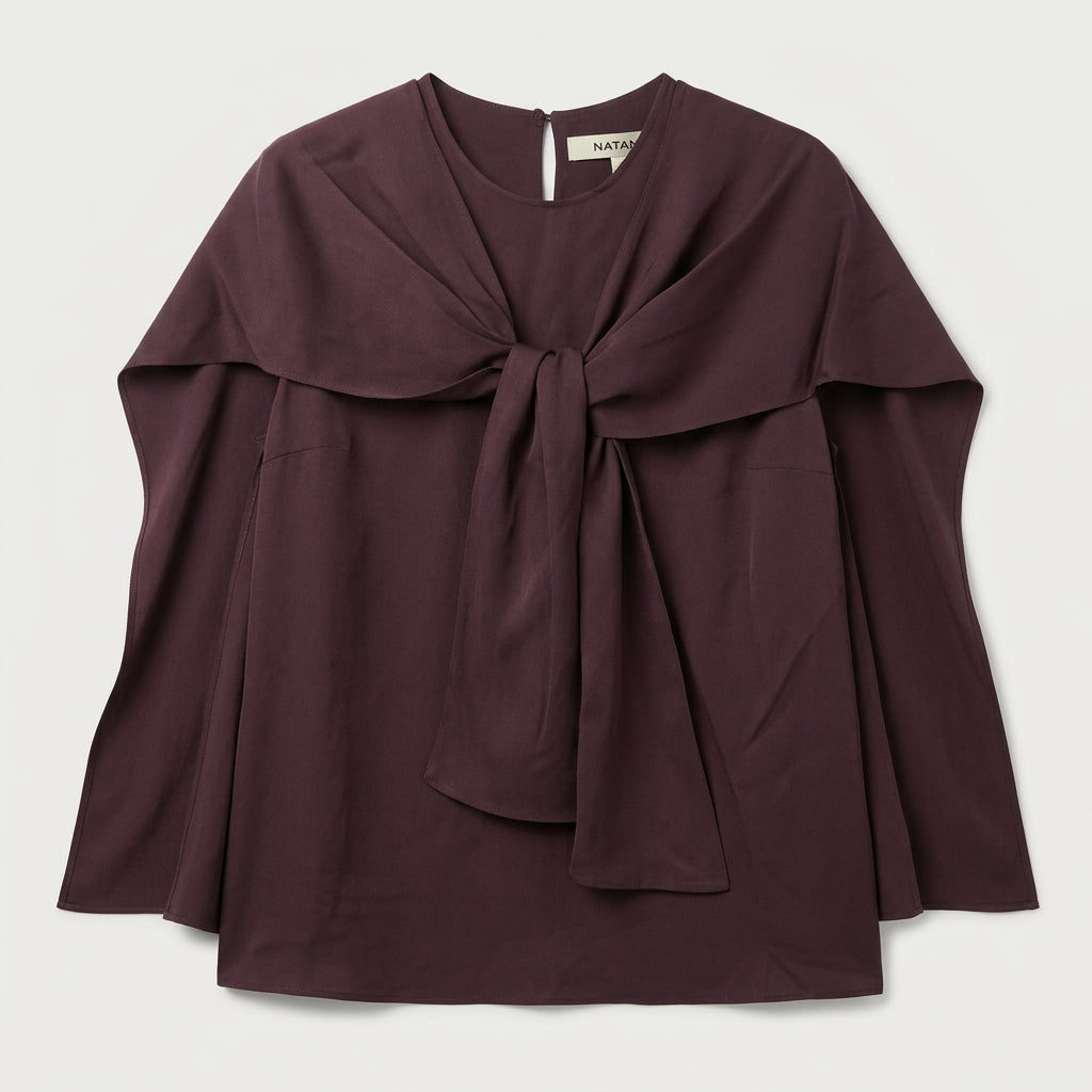 NATAN Draped Tie Accent Cape Blouse