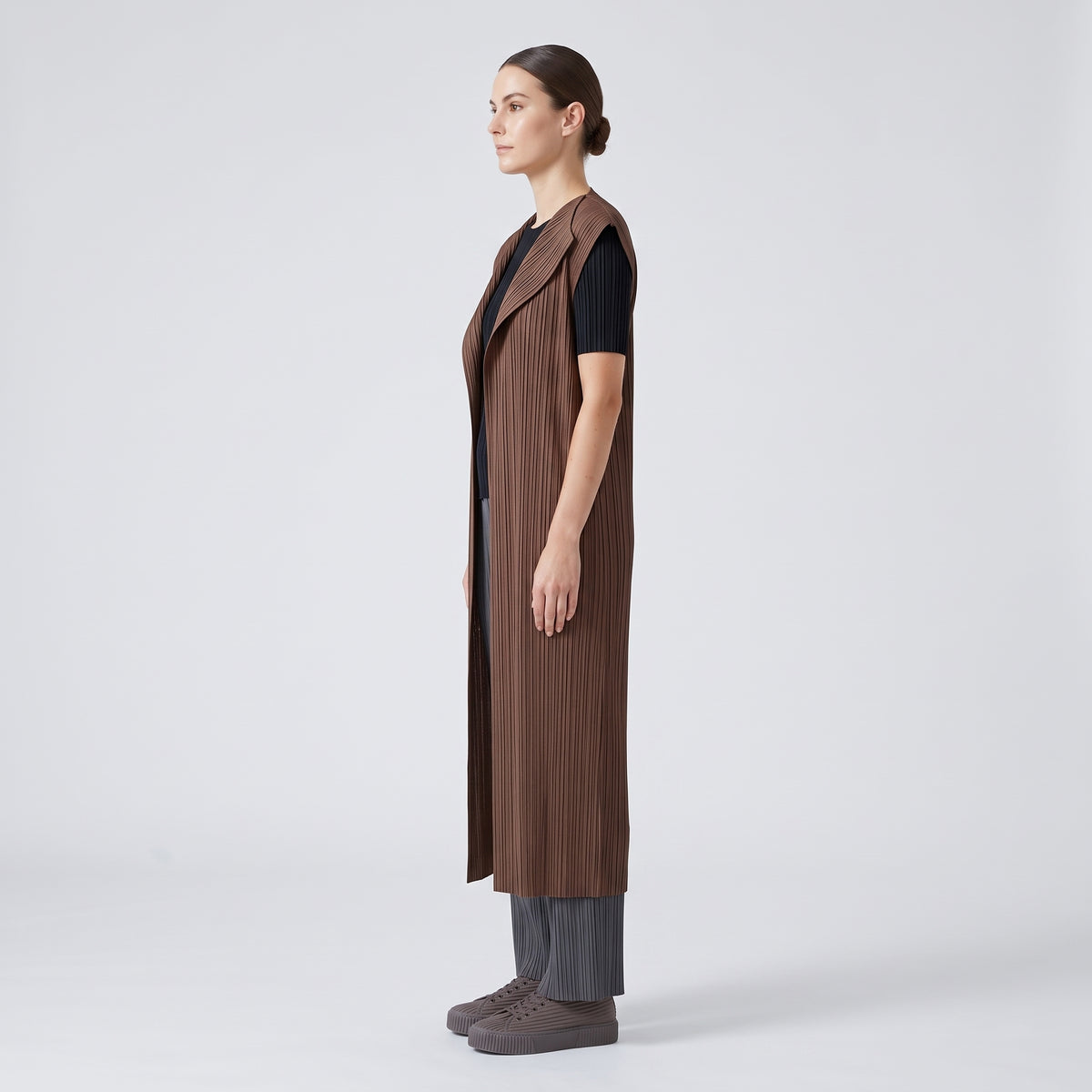 PLEATS PLEASE Brown Pleated Longline Vest - view 4