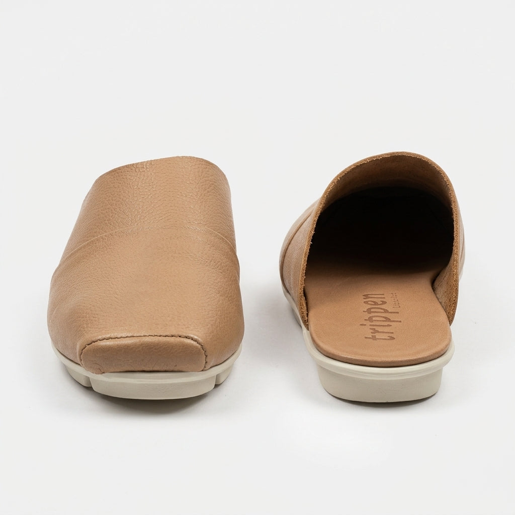 Minimalist Beige Leather Mules