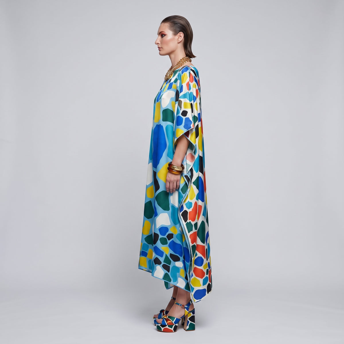 RIANNA NINA Vibrant Mosaic Silk Kaftan Dress - view 4