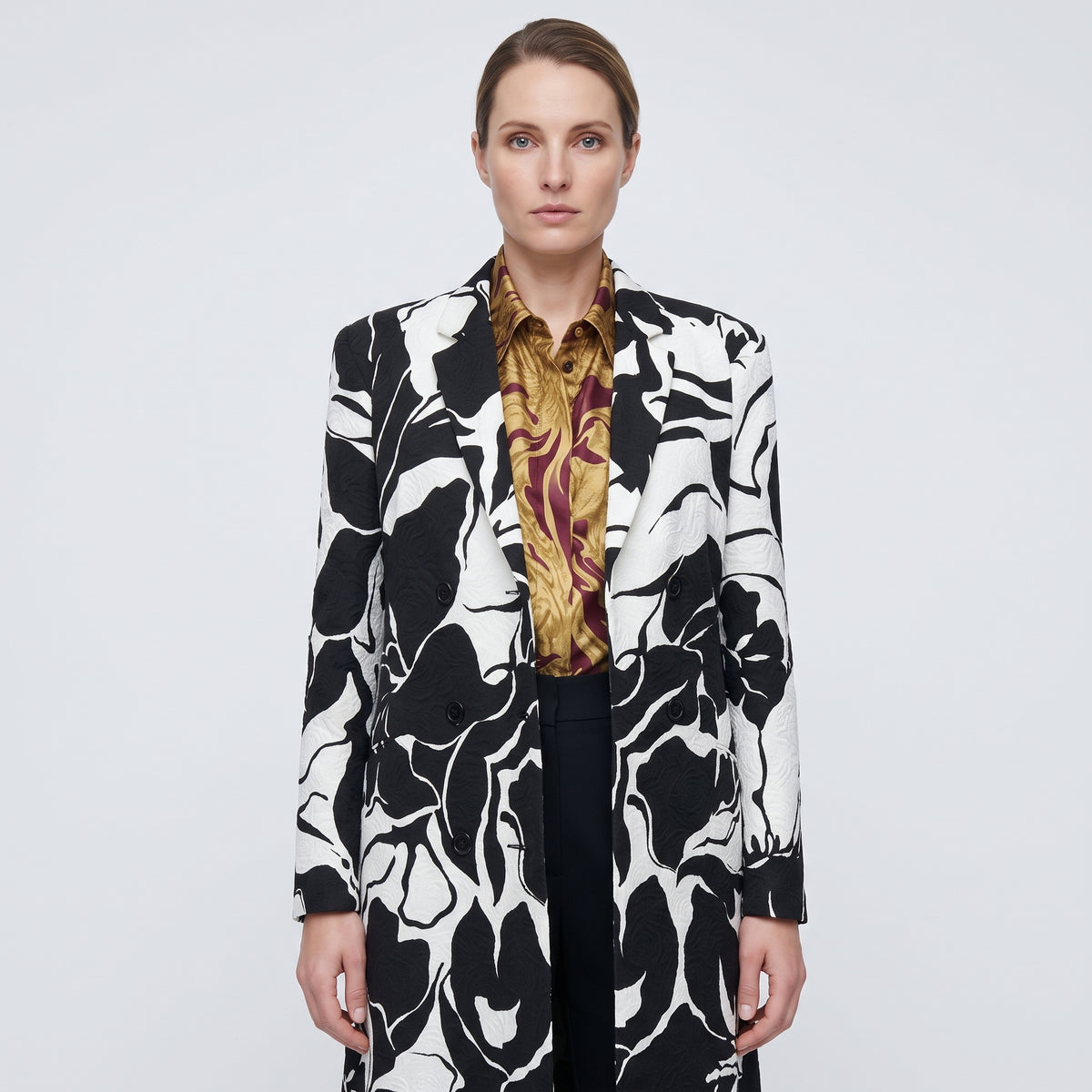 Floral Double-Breasted Long Coat