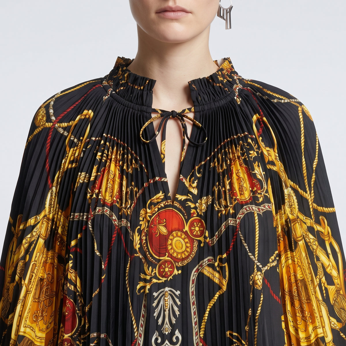 Pleated Baroque Chain Print Blouse