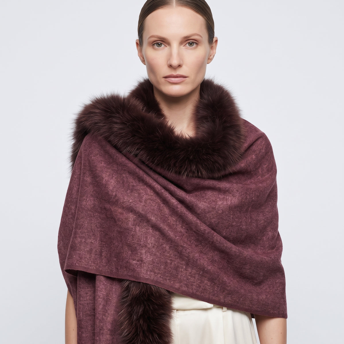 AMA PURE Fur Trimmed Purple Cashmere Cape - view 5