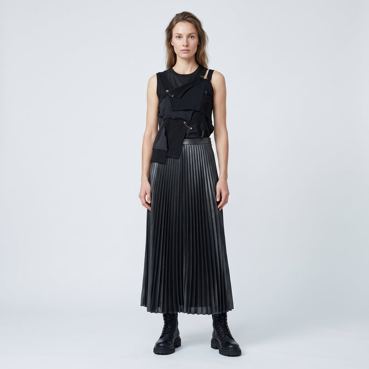 JUNYA WATANABE Pleated Metallic Midi Skirt - view 3