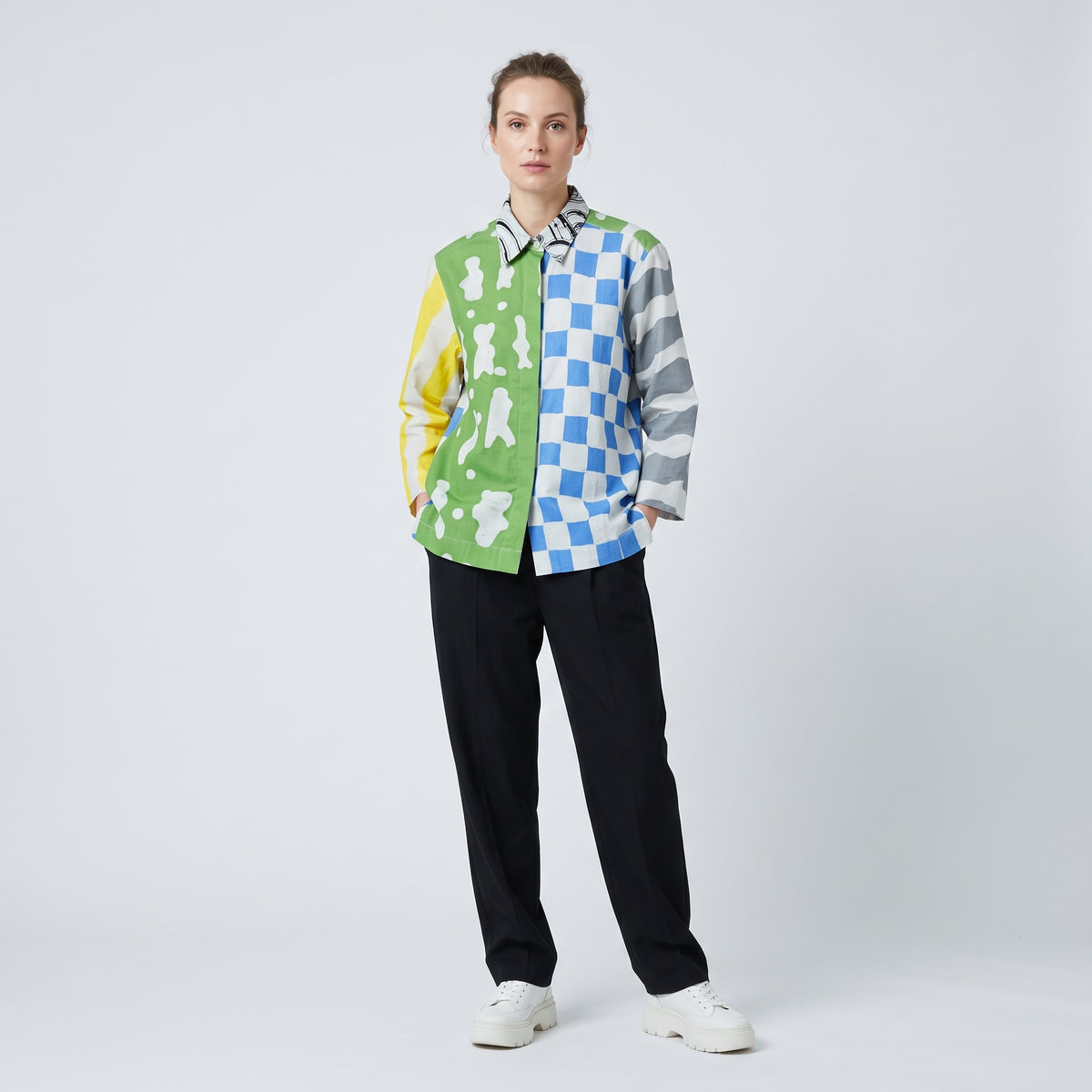 Artistic Multi-Pattern Patchwork Shirt