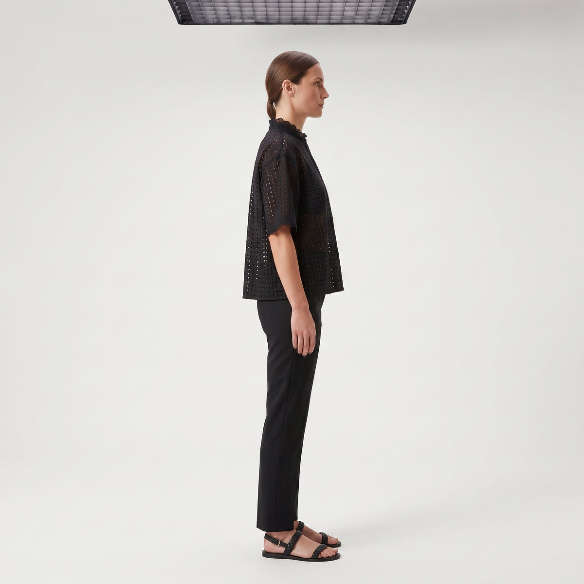 Black Eyelet Ruffle Collar Blouse