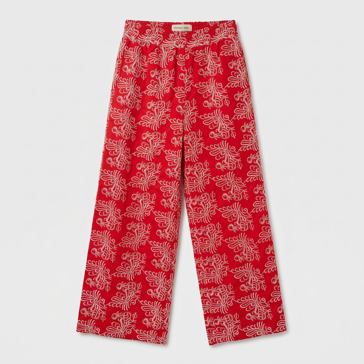 Red Printed Wide-Leg Trousers