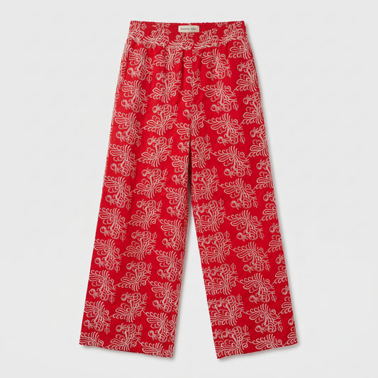 Red Printed Wide-Leg Trousers