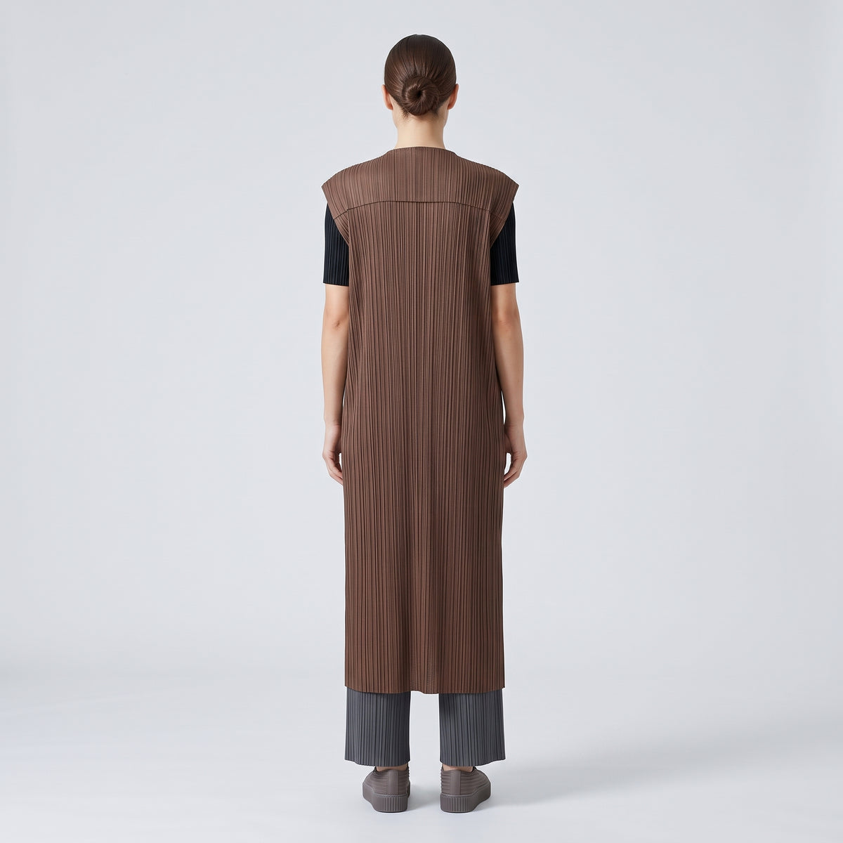 PLEATS PLEASE Brown Pleated Longline Vest - view 5