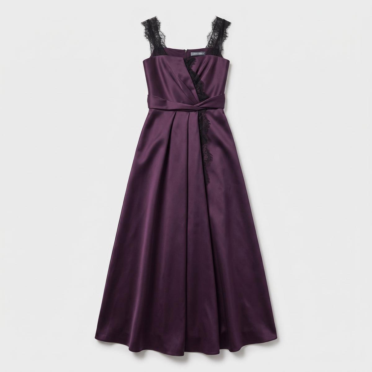 Lace-Trimmed Satin Evening Dress