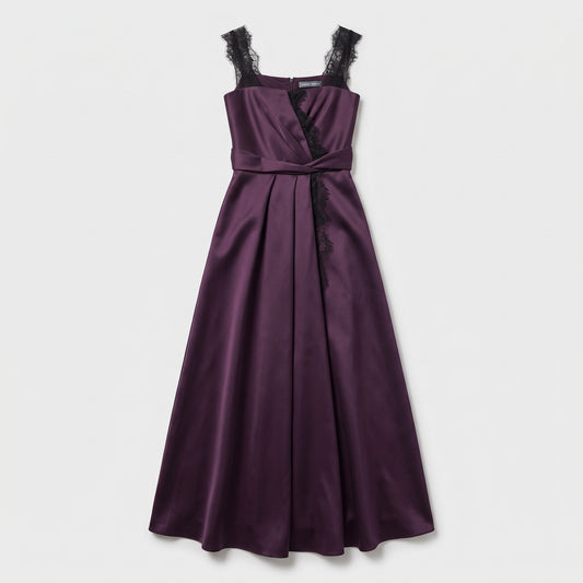 Lace-Trimmed Satin Evening Dress