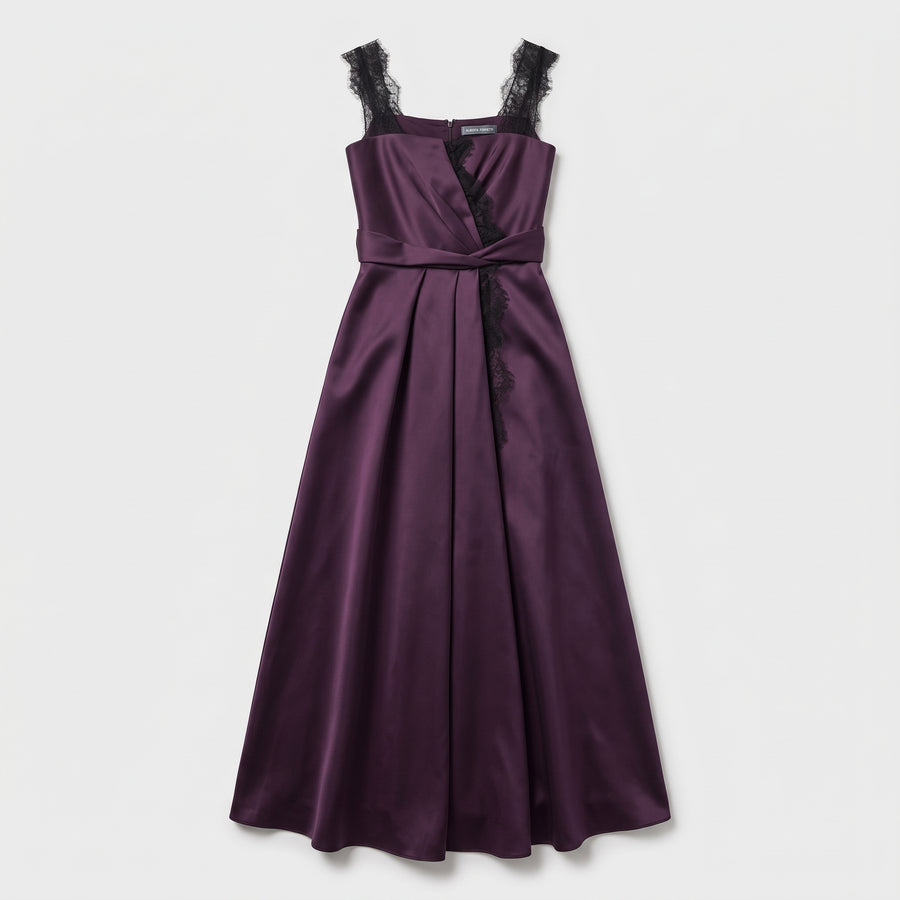 Lace-Trimmed Satin Evening Dress