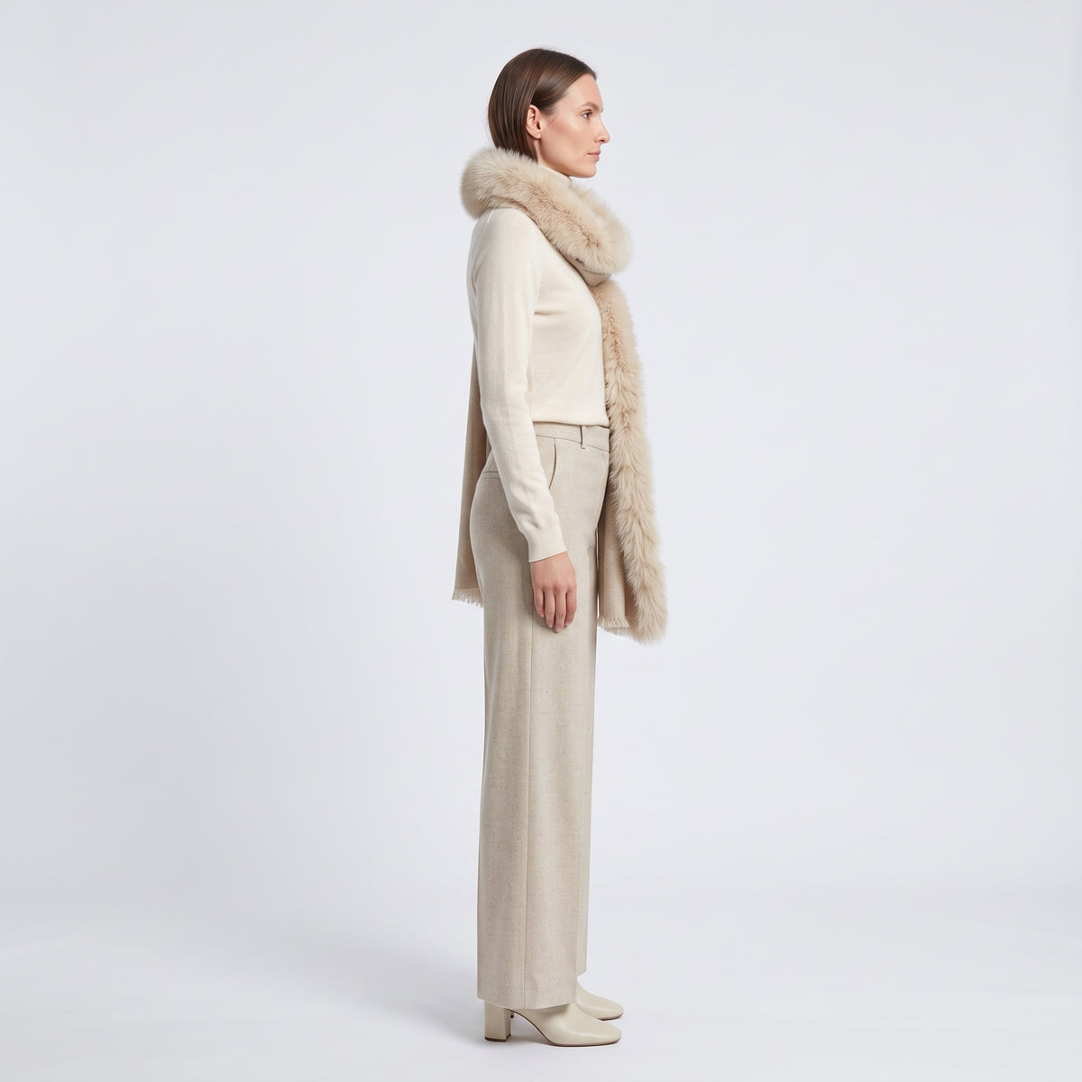 AMA PURE Fur Trimmed Wool Scarf Cape - view 3