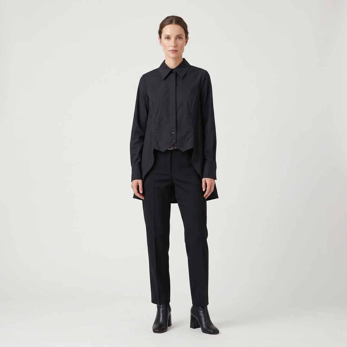 ALBERTA FERRETTI Asymmetric Layered Black Poplin Shirt - view 3