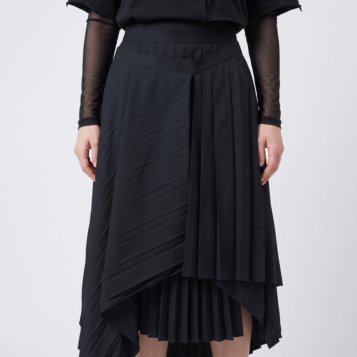 Asymmetric Pleated Black Skirt