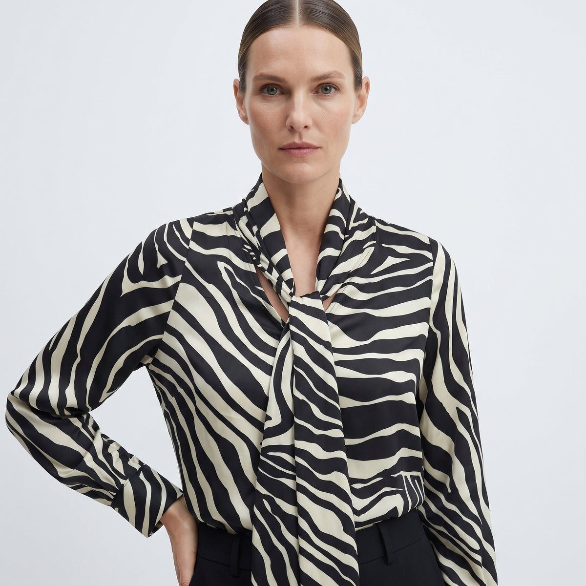 CALCATERRA Zebra Print Tie Neck Blouse - view 4