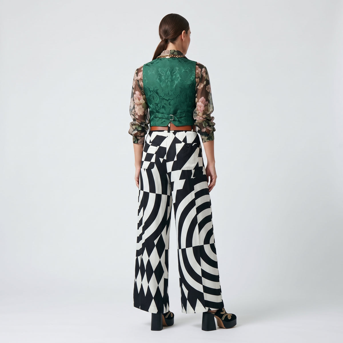 Optical Print Wide Leg Trousers