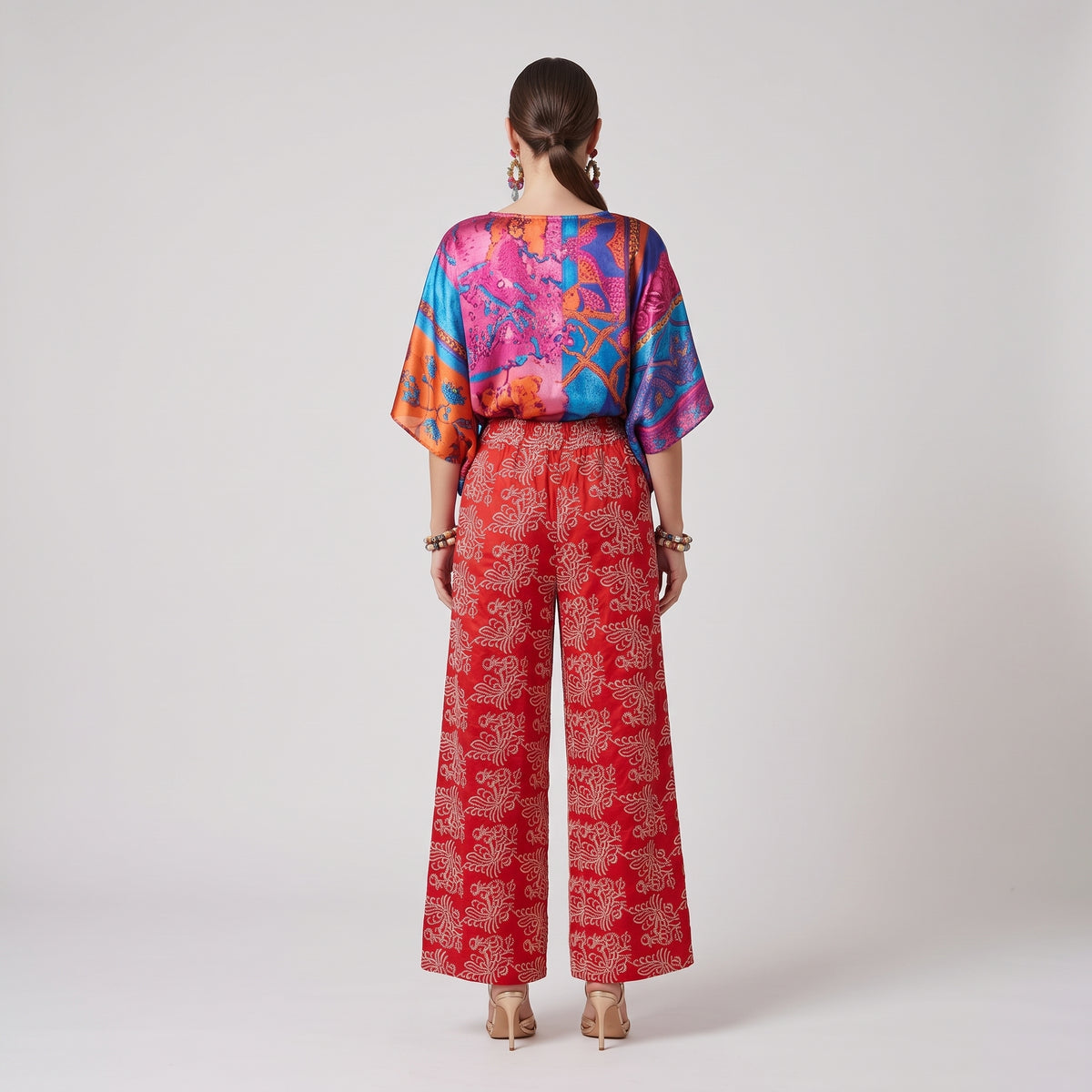 Red Printed Wide-Leg Trousers
