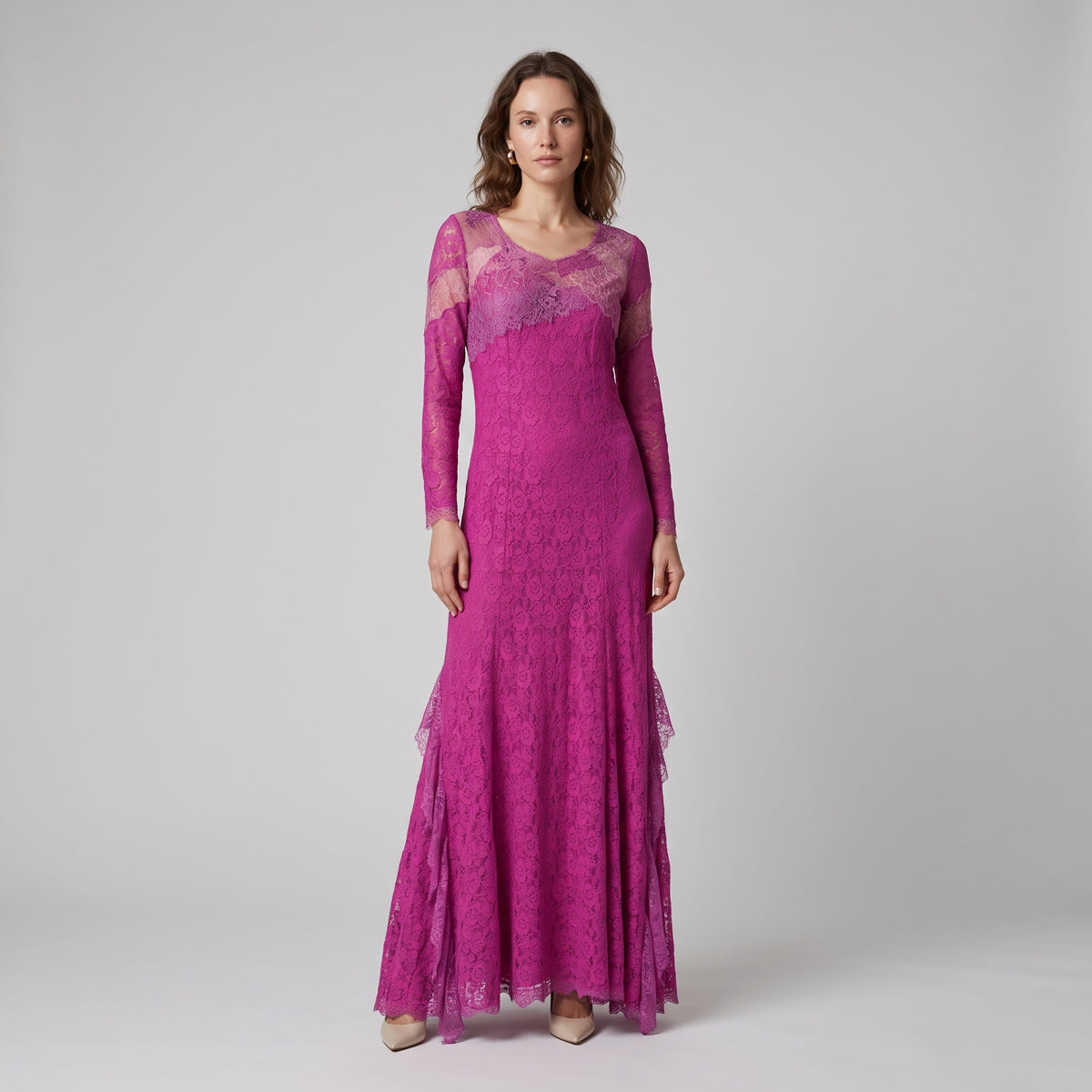 NINA RICCI Elegant Pink Lace Evening Gown - view 3