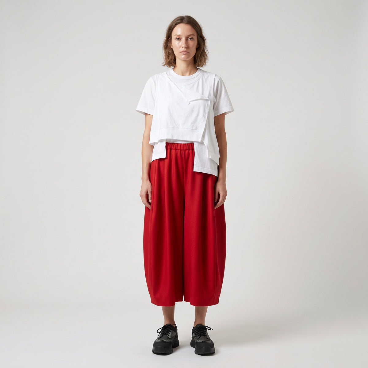 Red Voluminous Draped Trousers