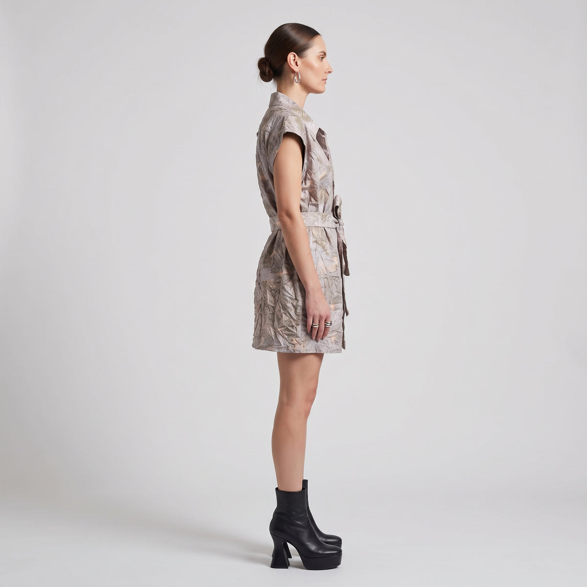 Crinkle Printed Belted Vest