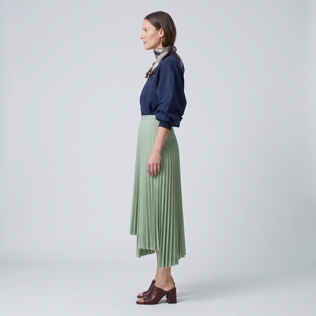 PLAN C Pleated Asymmetric Mint Midi Skirt - view 4