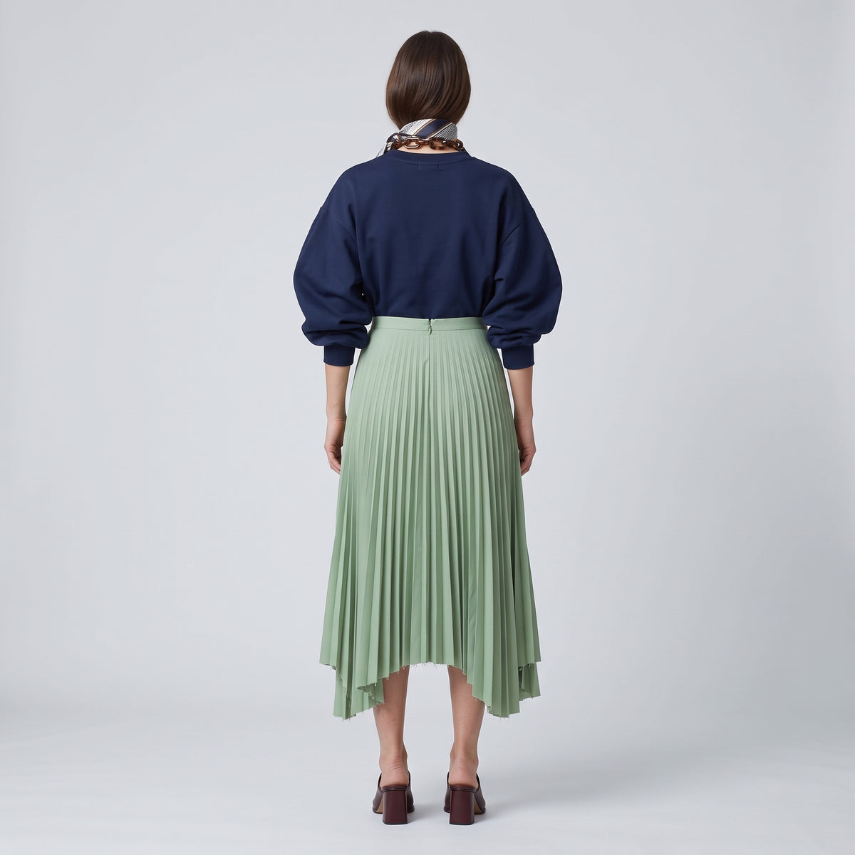 PLAN C Pleated Asymmetric Mint Midi Skirt - view 5