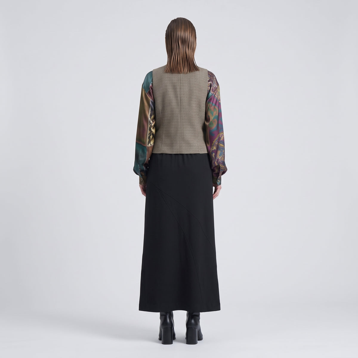Asymmetric Paneled Midi Skirt