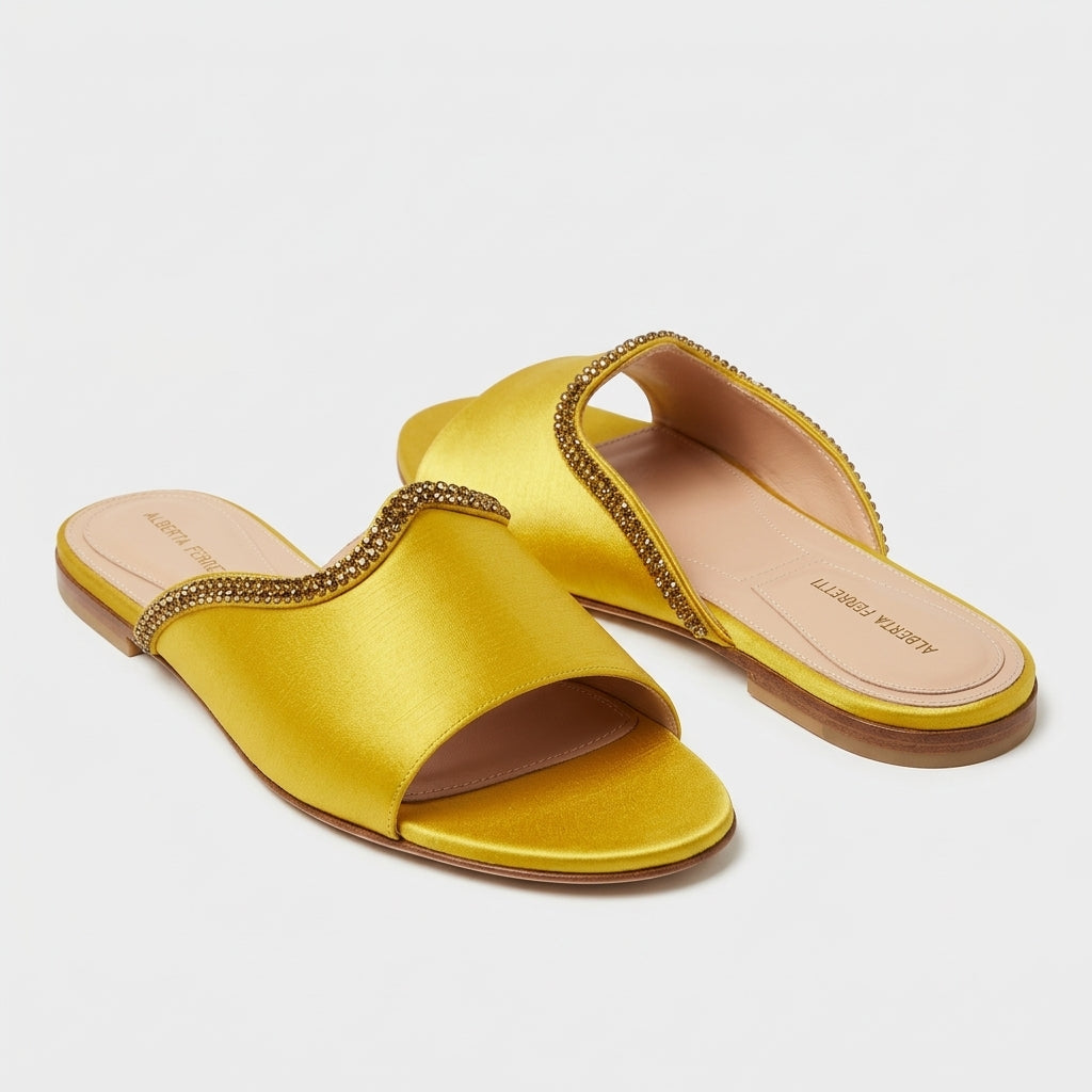 Embellished Satin Flat Sandals