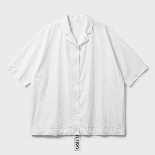 Minimalist White Camp Collar Shirt