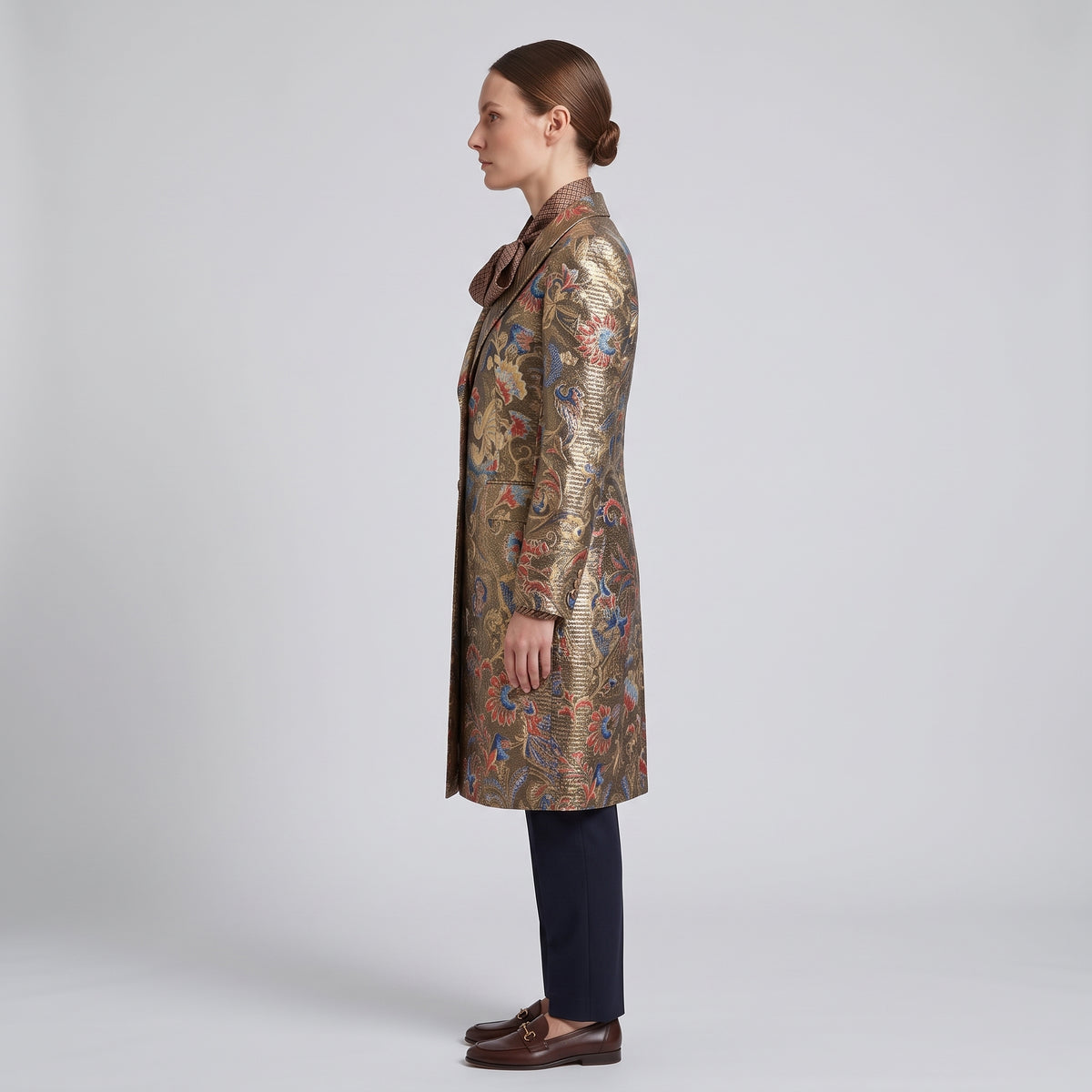 Gold Jacquard Floral Tailored Coat