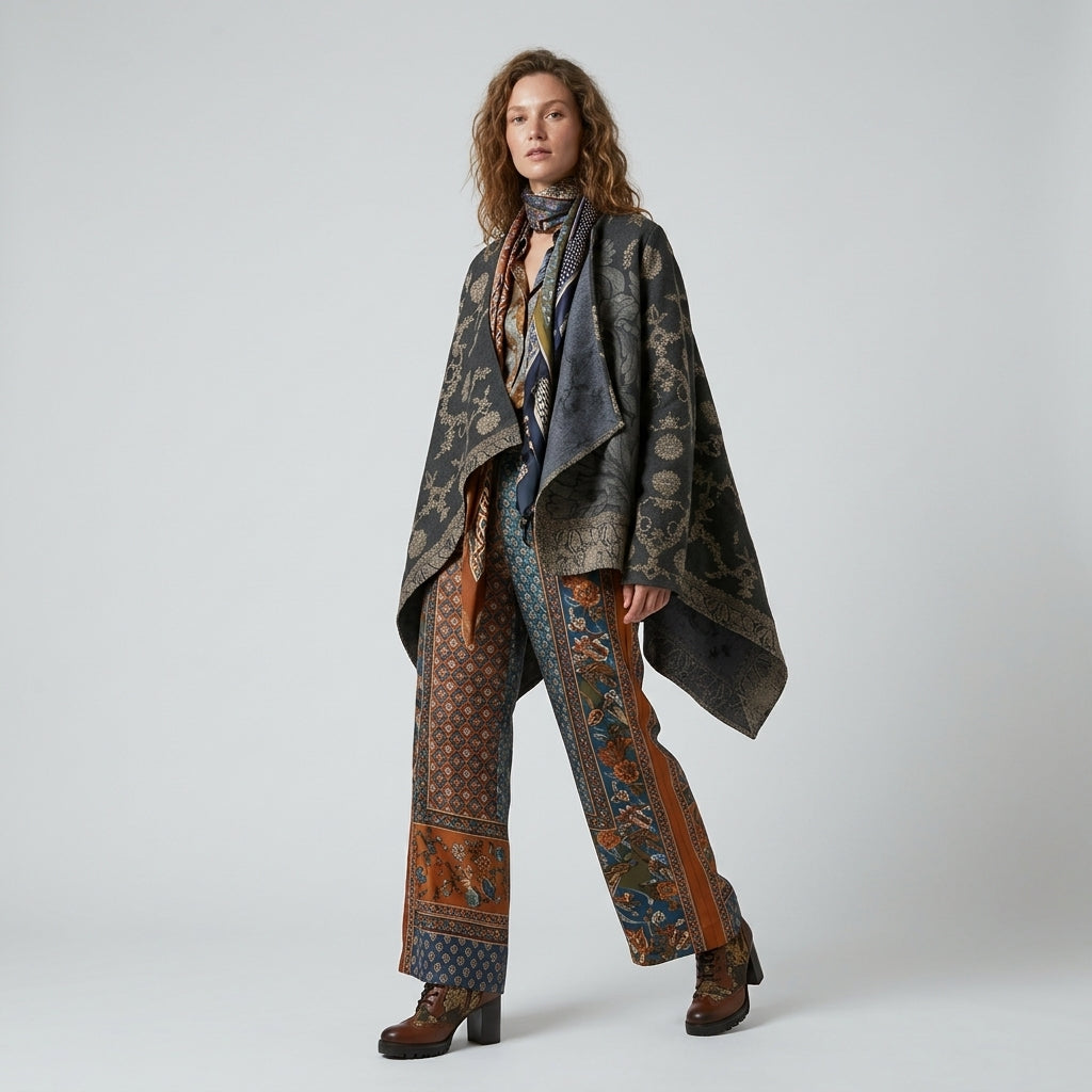Patterned Jacquard Asymmetric Wrap Jacket