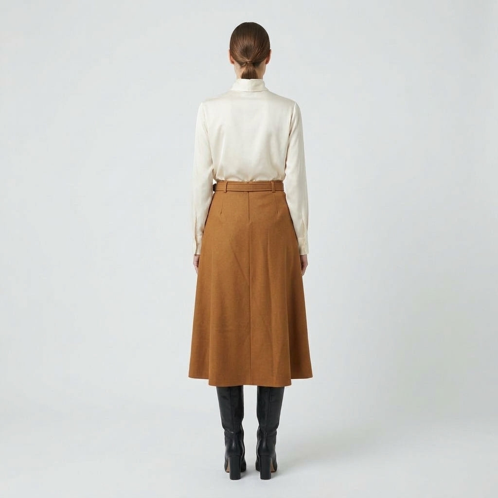 NATAN Belted Camel Wool Midi Skirt - view 3