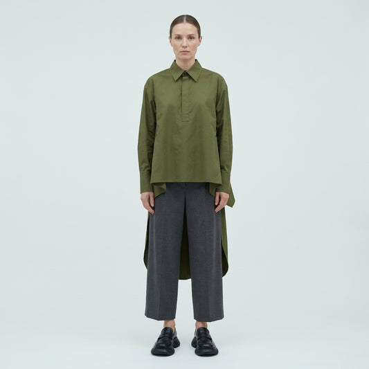 PLAN C Layered Olive Poplin Shirt Dress - view 2