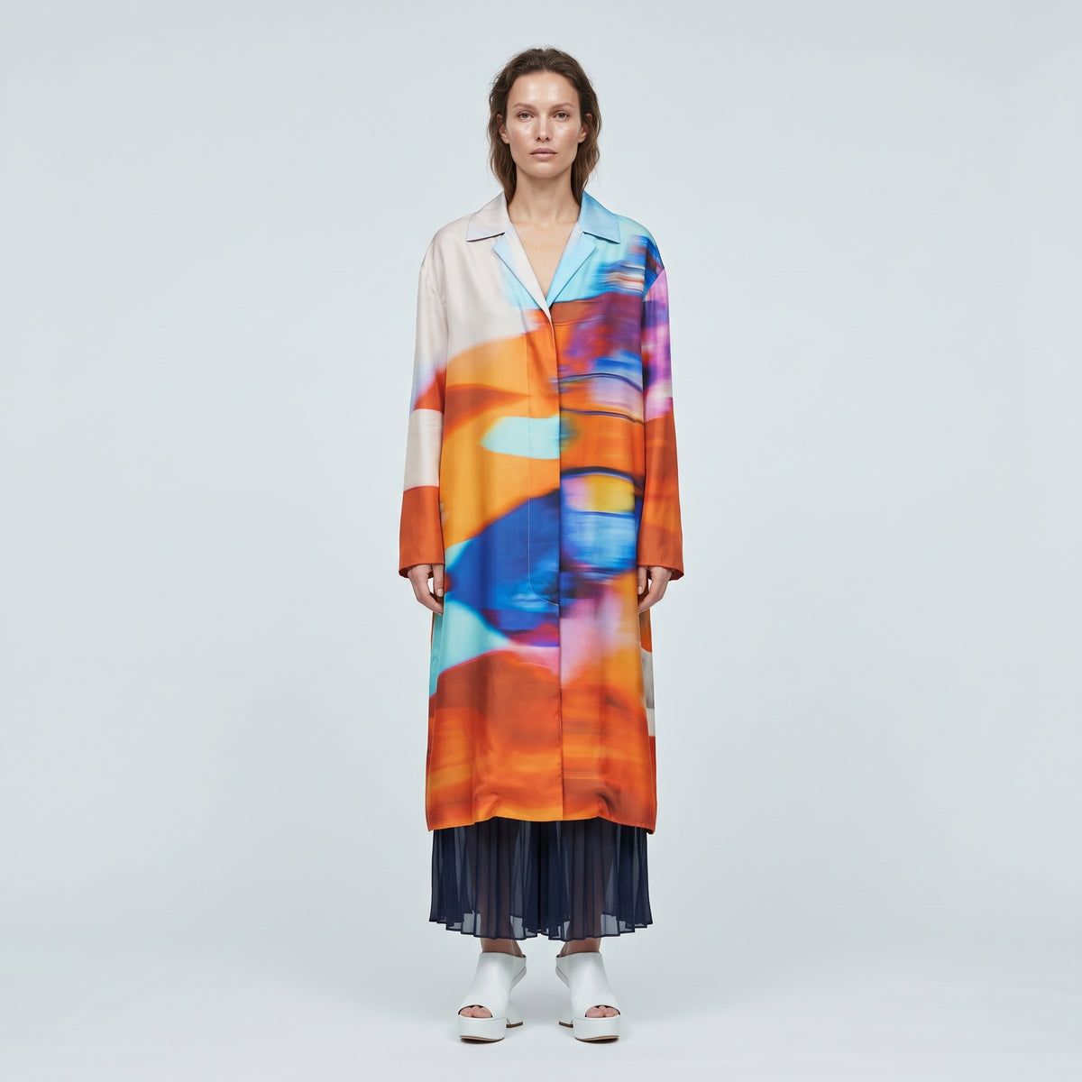 Abstract Print Satin Shirt Dress