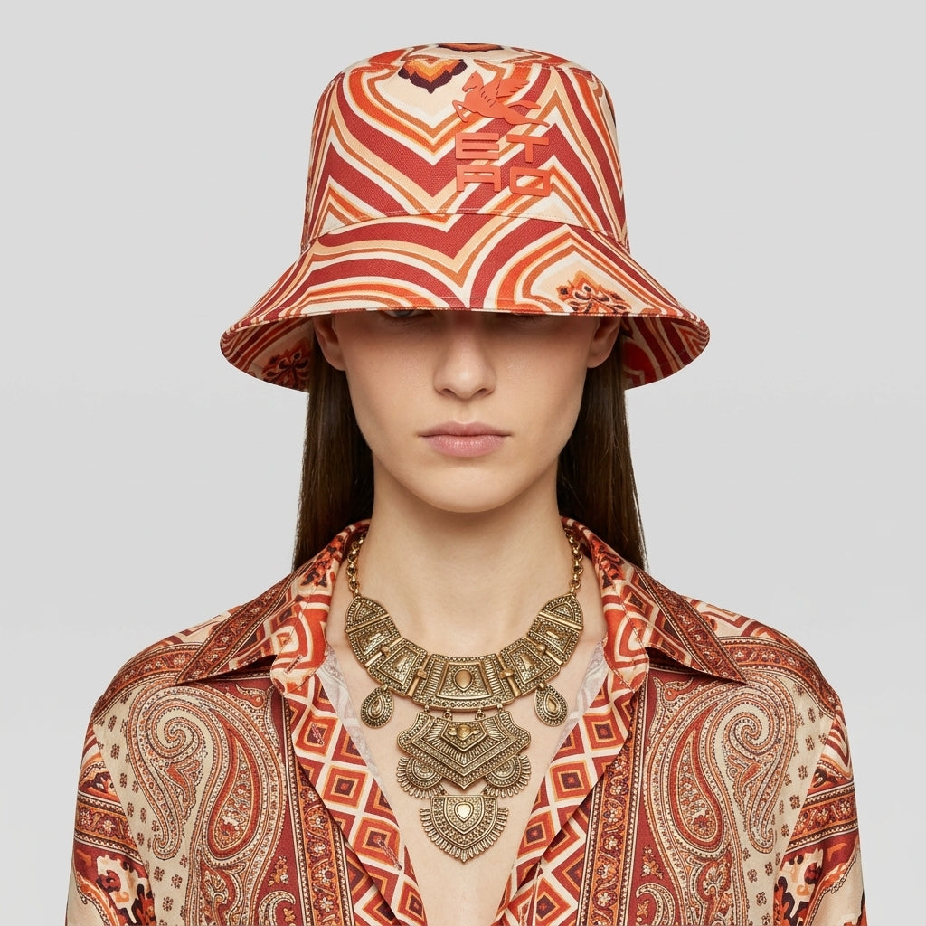 Geometric Orange Bucket Hat