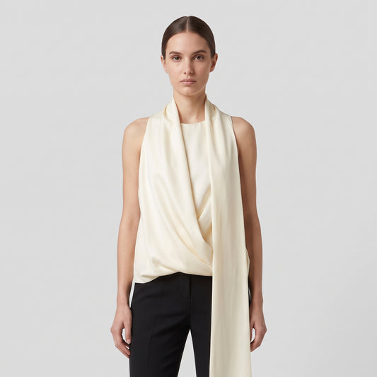 Ivory Draped Sleeveless Blouse
