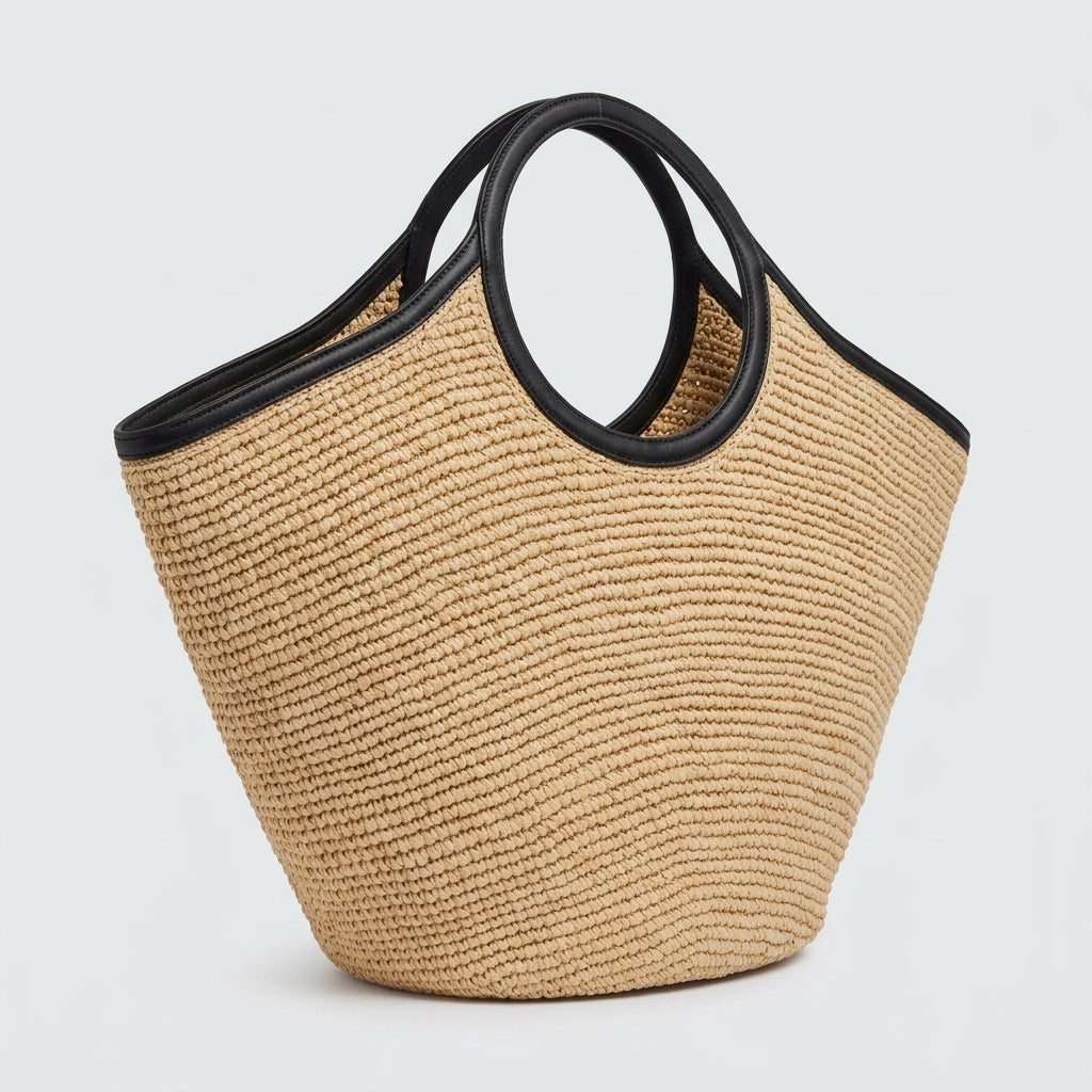 Woven Raffia Top Handle Tote