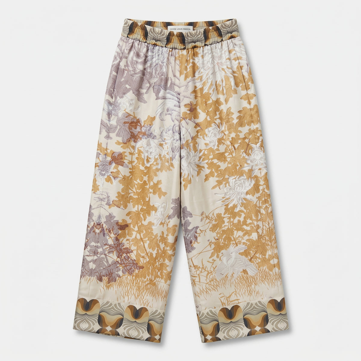 PIERRE LOUIS MASCIA Golden Brown Printed Wide-Leg Trousers