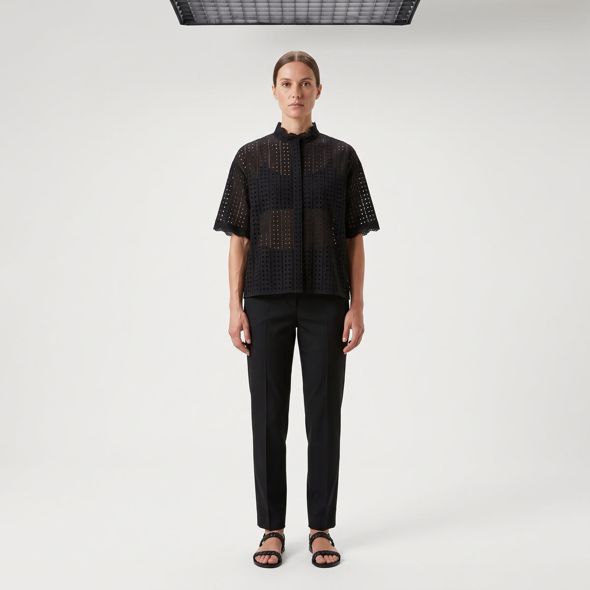Black Eyelet Ruffle Collar Blouse
