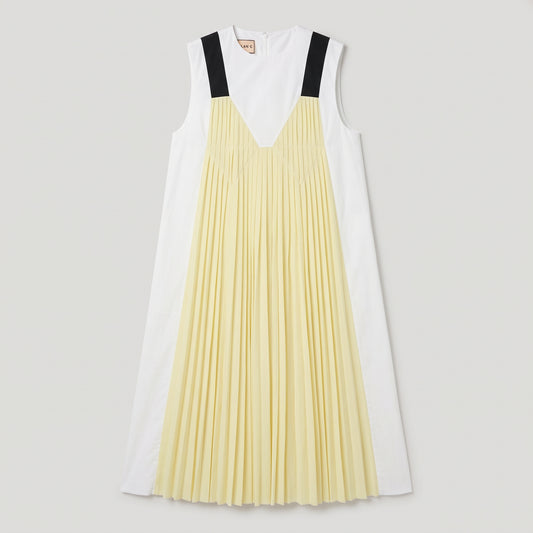 Pleated Color-Block Long Dress