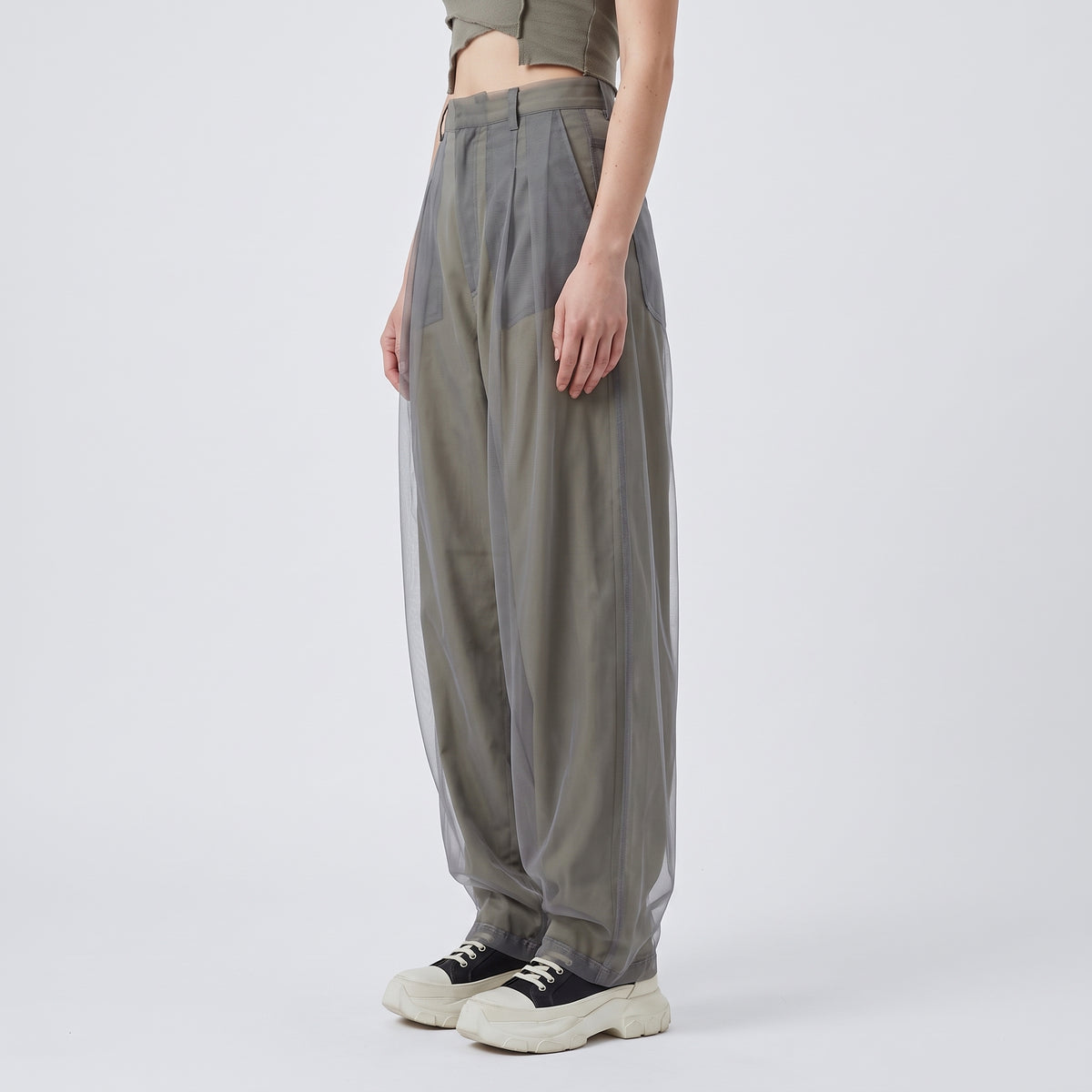 ACT N1 Tulle Overlay Tailored Grey Trousers - view 4